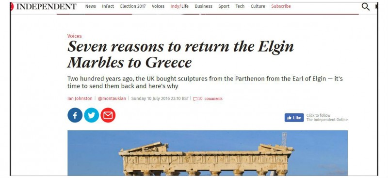 British Independent on the case of Greek historical heritage held at the British Museum